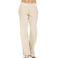 thumbnail image 1 of Pantalones de algodón y lino con cordón para mujer: pantalones holgados y casuales de pierna recta con bolsillos, para llevar en la oficina en verano, 1 of 5