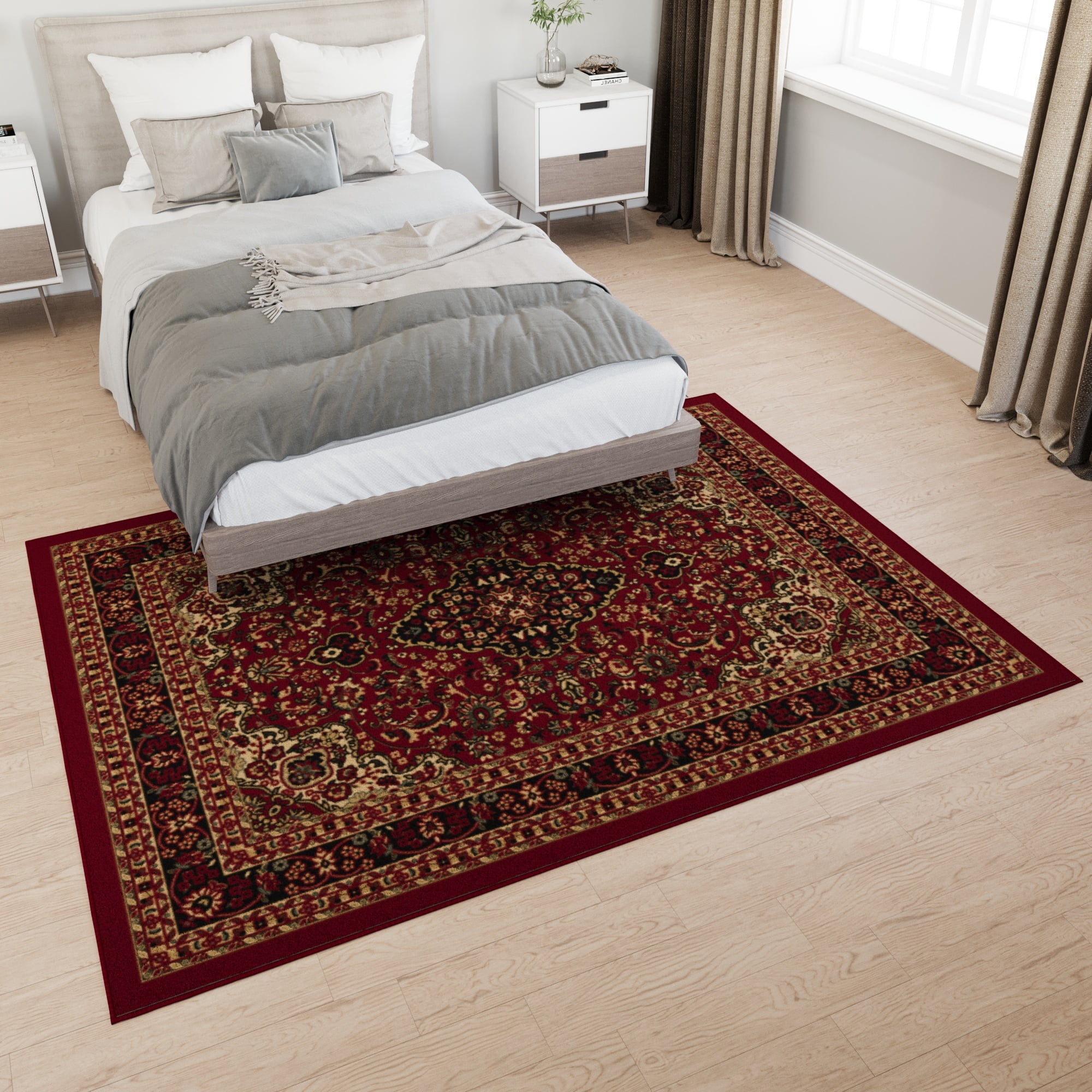Ottomanson Medallion Area Rug 5' x 6'6" - Non Slip Low Pile Carpet, Red