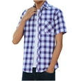 thumbnail image 2 of Aueoeo Men's Casual Short Sleeve Button-Up Striped Plaid Dress Shirts Beach Shirt Daily Work Regular Fits Lightweight Tees, 2 of 5