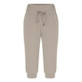 thumbnail image 4 of RYRJJ Women's Sweatpants Capri Pants Solid Cropped Jogger Running Pants Lounge Loose Fit Drawstring Waist with Side Pockets(Khaki,L), 4 of 6