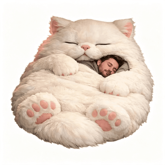 AUQ Giant Fluffy Plush Cat Sleeping Bag for Human Adults, Cozy Soft Warm Blanket Animal Shaped Envelope Camping Travel Sleeping Bags for Adults Cold Weather