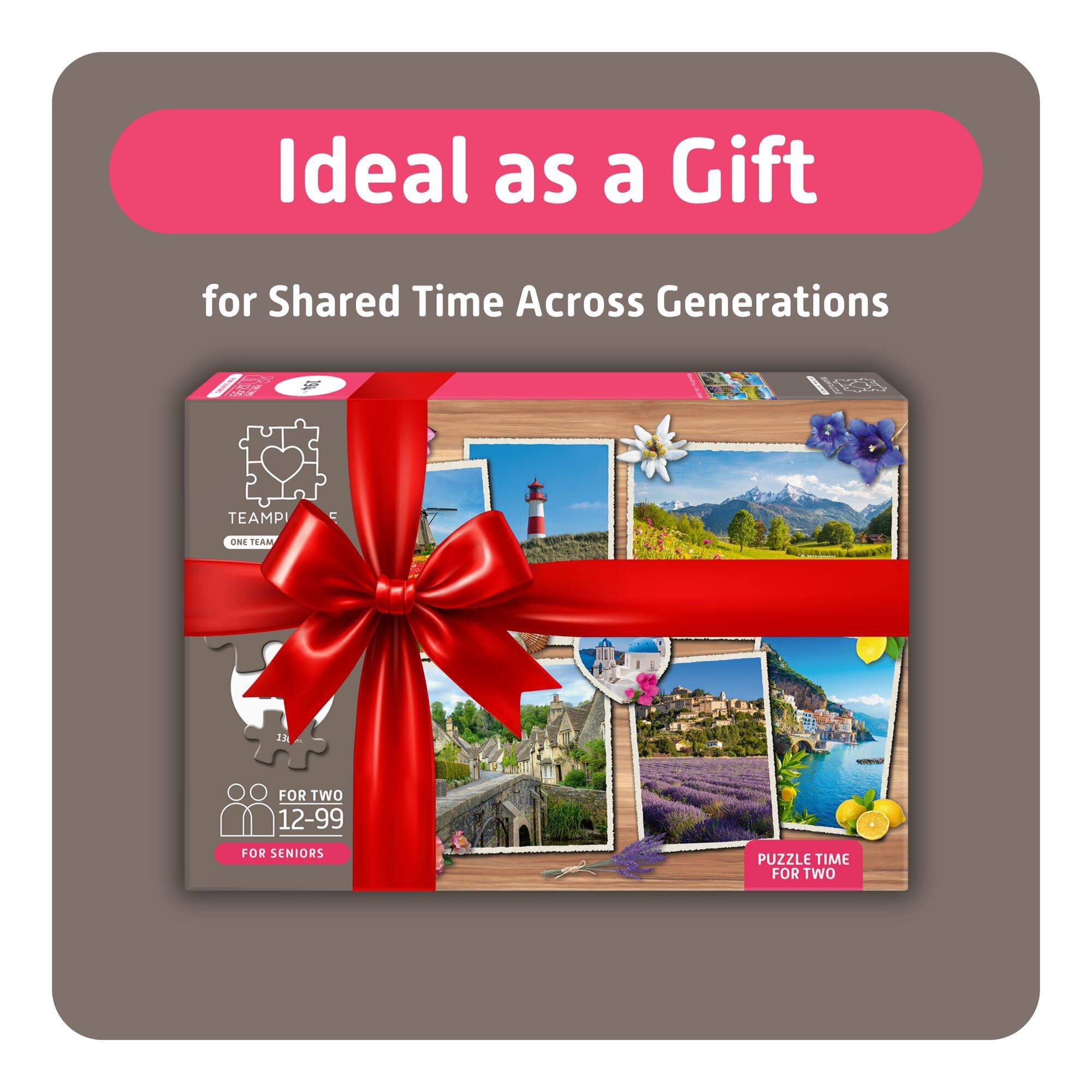 TEAMPUZZLE: Dream Destinations- 194pc Puzzle, 2 Difficulty Level Sections, European Trip Photos, Landscape Scenes, 19x13" Jigsaw, Seniors & Family