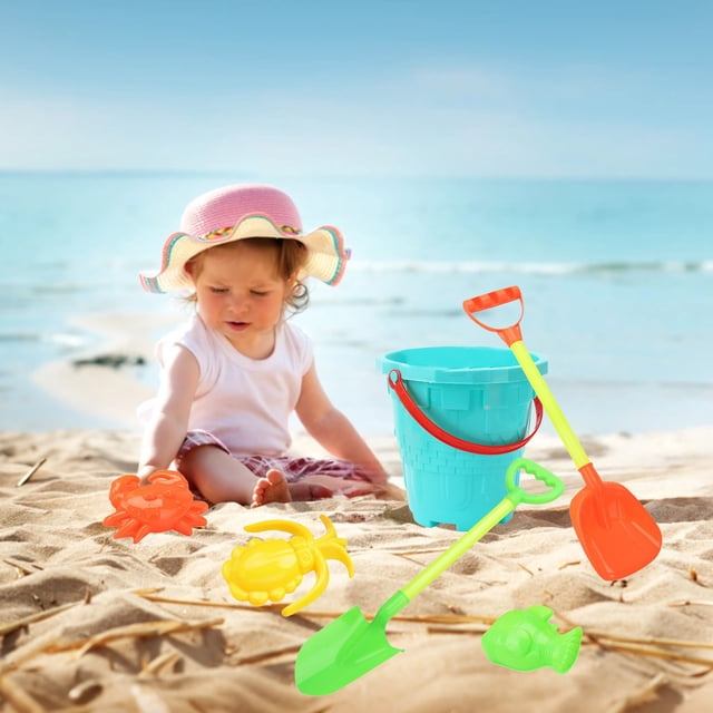 Children's Summer Seaside Water Play Sand Bath Shower Beach Bucket 6 Piece Set Of Cute Happy Play House Water Outdoor Toys