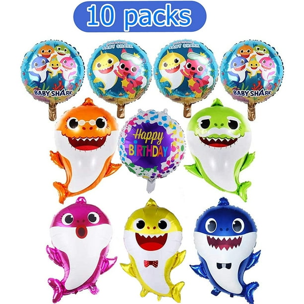 HHHC 10 Pack Cute Shark Helium Balloons for Baby, Child, Shark
