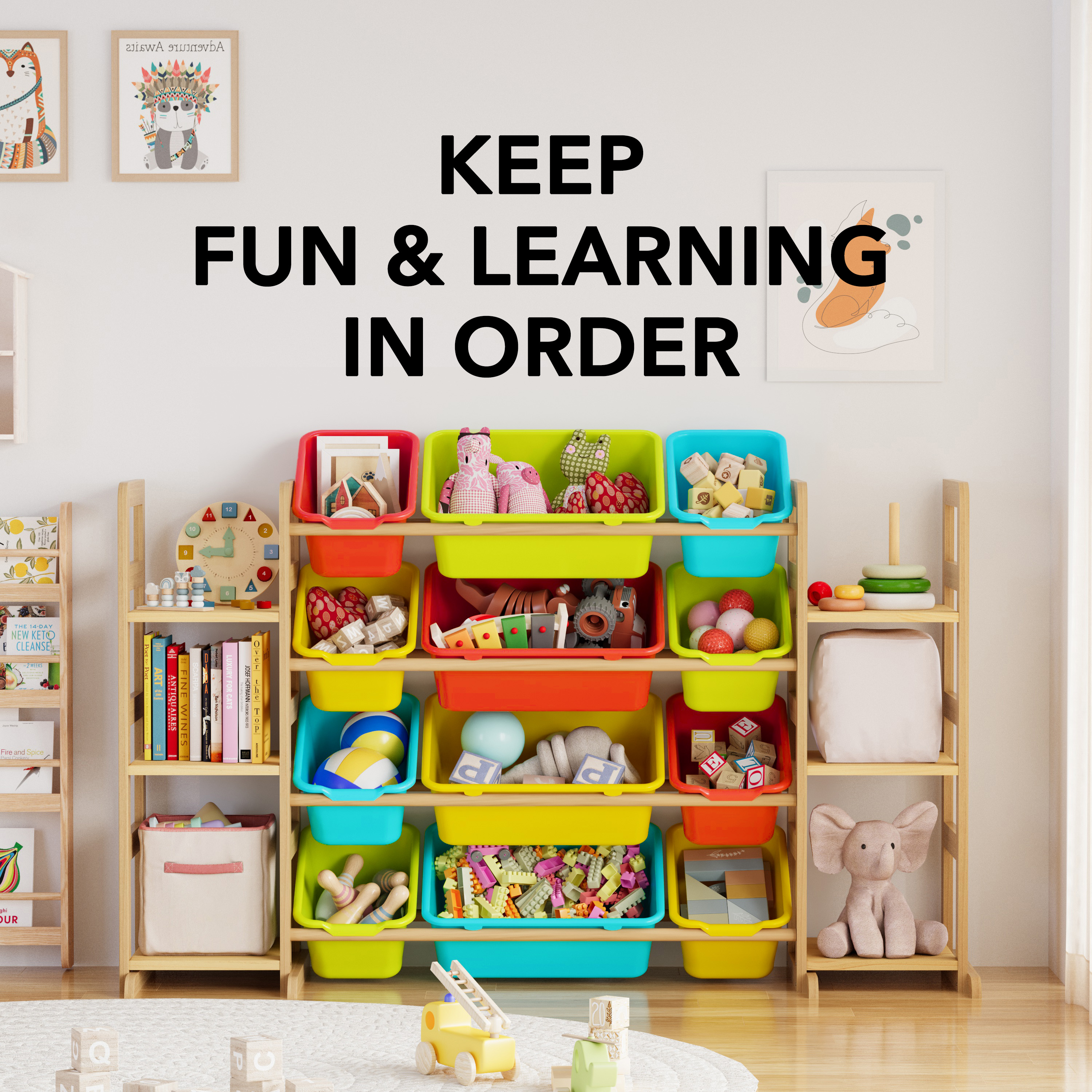SpaceAid Toy Storage Organizer with 6 Shelves and 12 Bins, Multicolor
