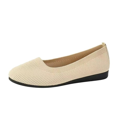 Sexlip Women s Knitted Flats Comfortable Slip on Breathable Shoes Ballerina Walking Shoes Lightweight Soft Sole Foldable Pack Travel Shoes Beige 37