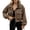 Light Brown, variant on Womens Relaxed Fit Plaid Cropped Utility Jacket Stand Collar Mixed Closure Flap Pockets Long Sleeve Everyday Outerwear Light Brown S