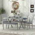 thumbnail image 2 of Dining Table Set for 6, Dining Room Set with Bench and Chairs, 6 Piece Farmhouse Dining Set, Wood Dining Table with Unique Legs, FURNINEST Dining Table Set Furniture for Kitchen Dining Room, Gray, 2 of 10