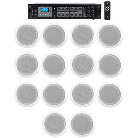 Rockville Commercial Receiver+14 6.5 2Way White Ceiling Speakers 4 Hotel/Office