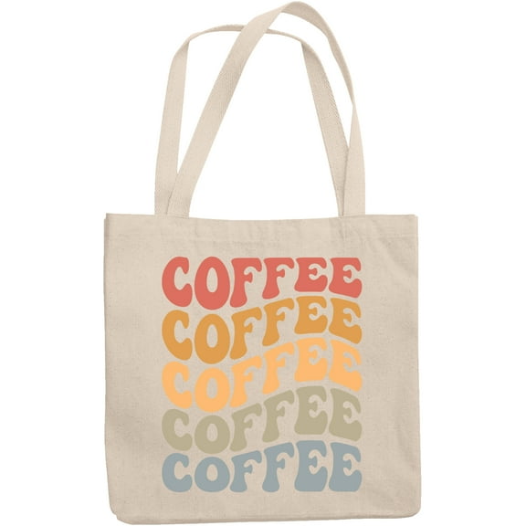 Coffee, Caffeine Lover Themed, Groovy Retro Wavy Text Merch Gift, 12oz Canvas Tote Bag