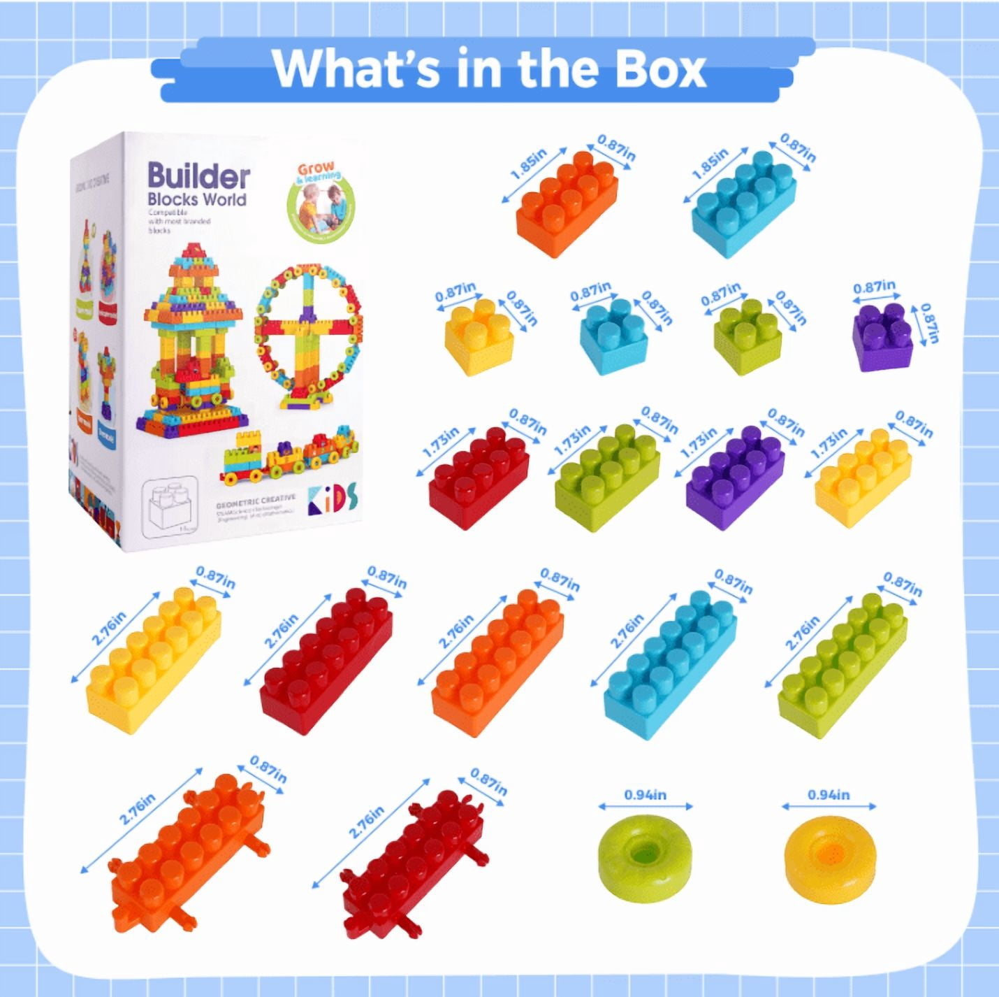 Large Classic Building Blocks Set for Kids Toddlers, Basic STEM Educational Building Bricks Kit, Safe Creative Toys Birthday Gift for Age 3+（370 Pcs）