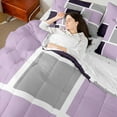 thumbnail image 4 of Feelyou Adult Chic Plaid Bedding Comforter Set 7pcs, Fashion Artwork Buffalo King Bedding Sets, Purple Grey Abstract Ombre Reversible Bed Sheets, Luxury Bedroom Decor, 4 of 7