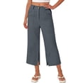 thumbnail image 6 of Inleife Women's Solid Color Cropped Pants Summer Ladies Wide Leg Elastic Waist Button Capris with Pockets And Slit Hem Dark Gray L, 6 of 6