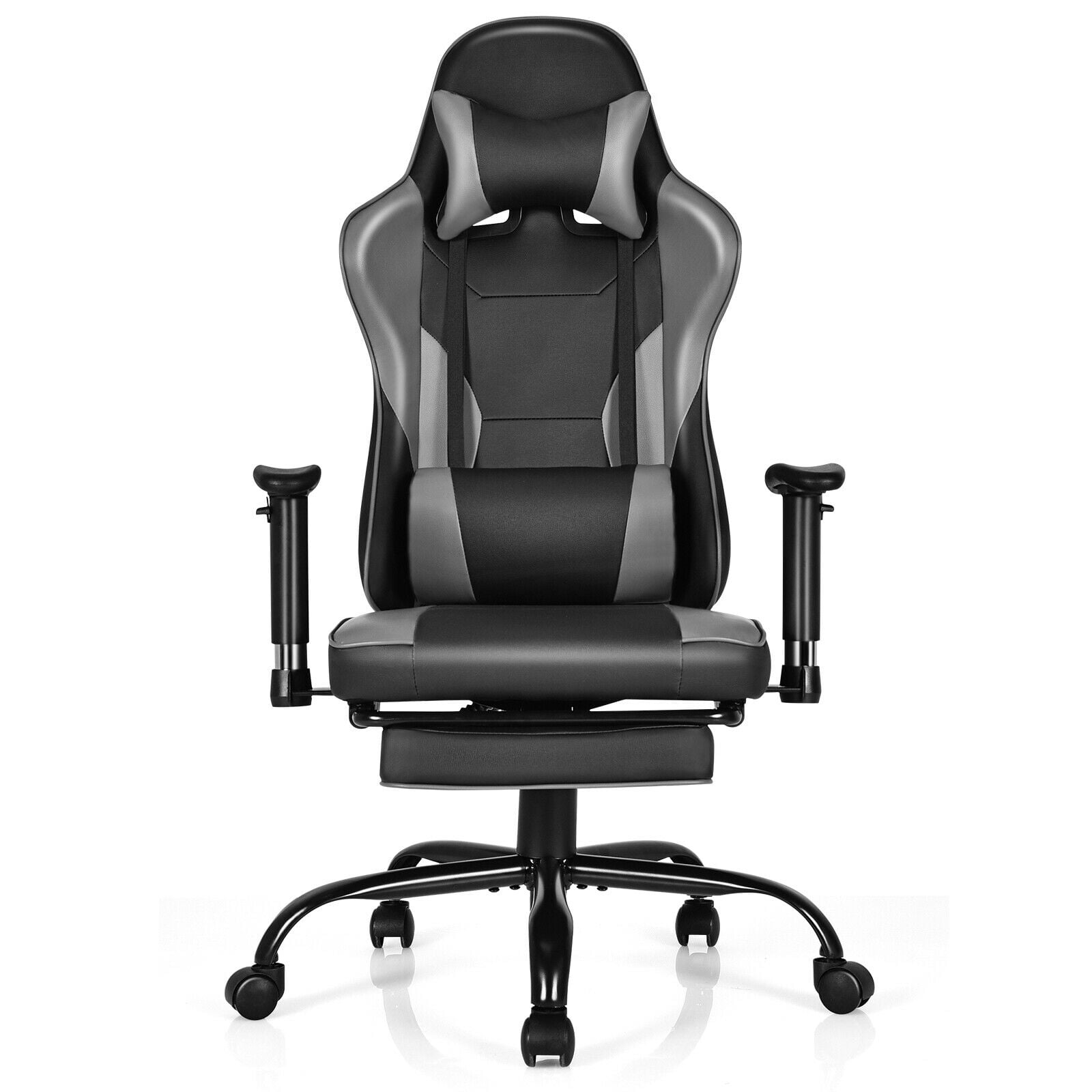 Leather Massage Gaming Chair Recliner with Retractable Footrest Lumbar