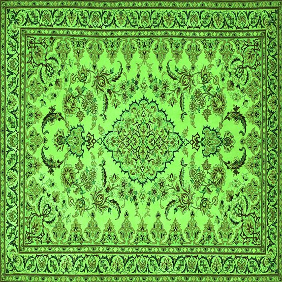 Ahgly Company Indoor Square Medallion Green Traditional Area Rugs, 3' Square