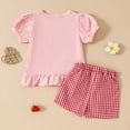 thumbnail image 4 of Gubotare Girls Outfits Sets Toddler Baby Girl Clothes Summer Bow Print Short Sleeve T-Shirt Tops Pockets Shorts Set Waffle Knit Outfit (Pink,Size 3-4 Years), 4 of 9