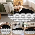 thumbnail image 5 of Round Rugs 4Ft, Black Grey Round Area Rug Washable Indoor Throw Carpet, Geometric Chevron Print Wavy Striped White Soft Non Slip Circle Rug for Kitchen Nursery Room Home Decor Aesthetic, 5 of 8