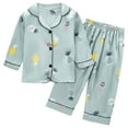 thumbnail image 1 of Odeerbi 1-8 Años Niños Niñas Pijama de Satén Con Solapa Dentada Camisa de Manga Larga Conjunto de Pantalones Suave Estampado de Rayas Pijama de Dos Piezas, 1 of 9