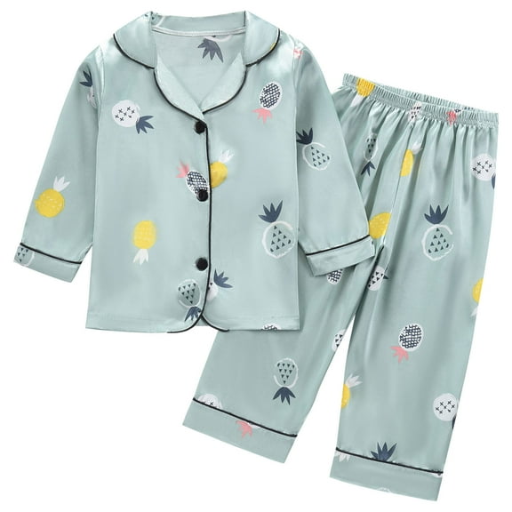 Lopecy-Sta Kids Toddler Girl Boy Two Piece Pajamas Set Button Down Pajama Long Sleep Top Pants Sleepwear Pjs Set