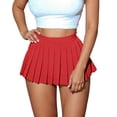 thumbnail image 2 of BUWTTER Women's Skirts Solid Color Mini Pleated A Line High Waist Flared with Zipper Casual Stretch Short Red Skirt L, 2 of 3