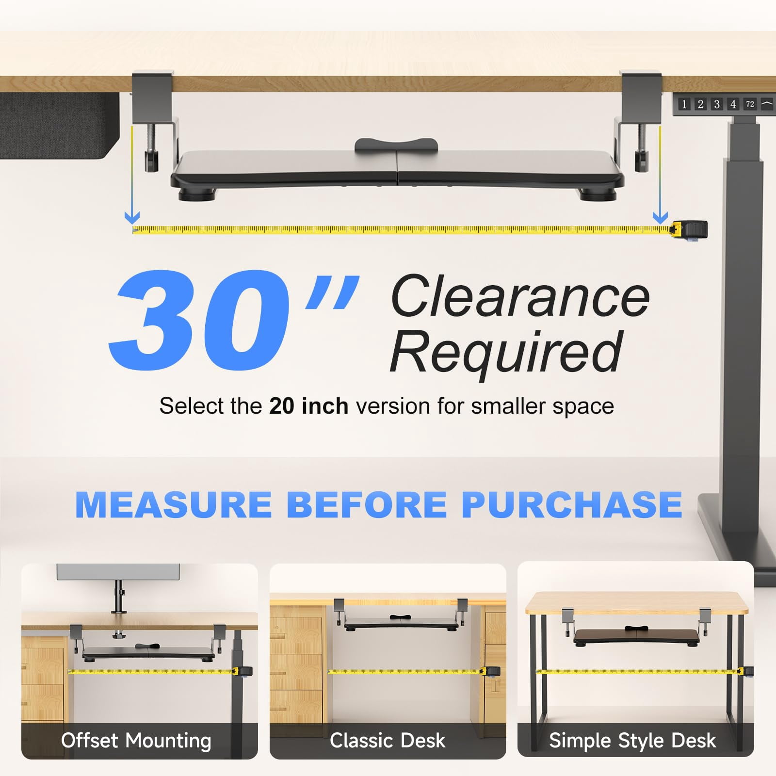 Tray Under Desk Pull Out With C Clamp Mount  Computer & Mouse 25.6 (30 Including Clamps) X 11.8 Inch Slide-out Platform Drawer For Typing Black Dsf1