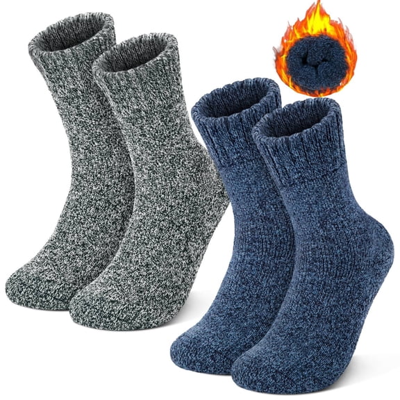 KOITHOT 2 Pairs Wool Socks Mens, Thick Warm Winter Socks, Soft Hiking Casual Work Socks for Men