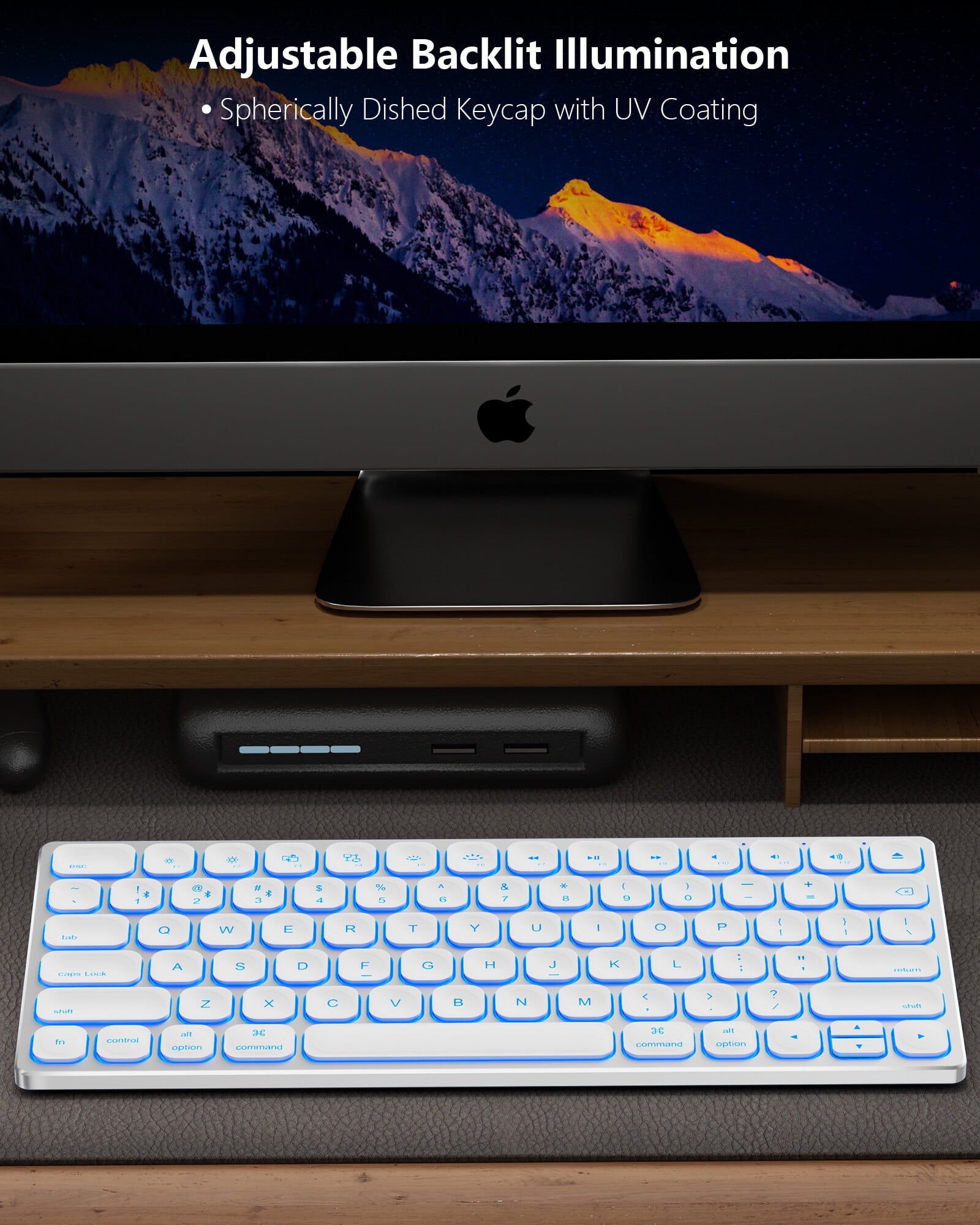 Yivandi Aluminum Wireless Bluetooth Keyboard for Mac OS – Compact Design, Backlit Keys, Rechargeable Battery – Compatible with iMac, MacBook Pro, Mac Mini, iPad