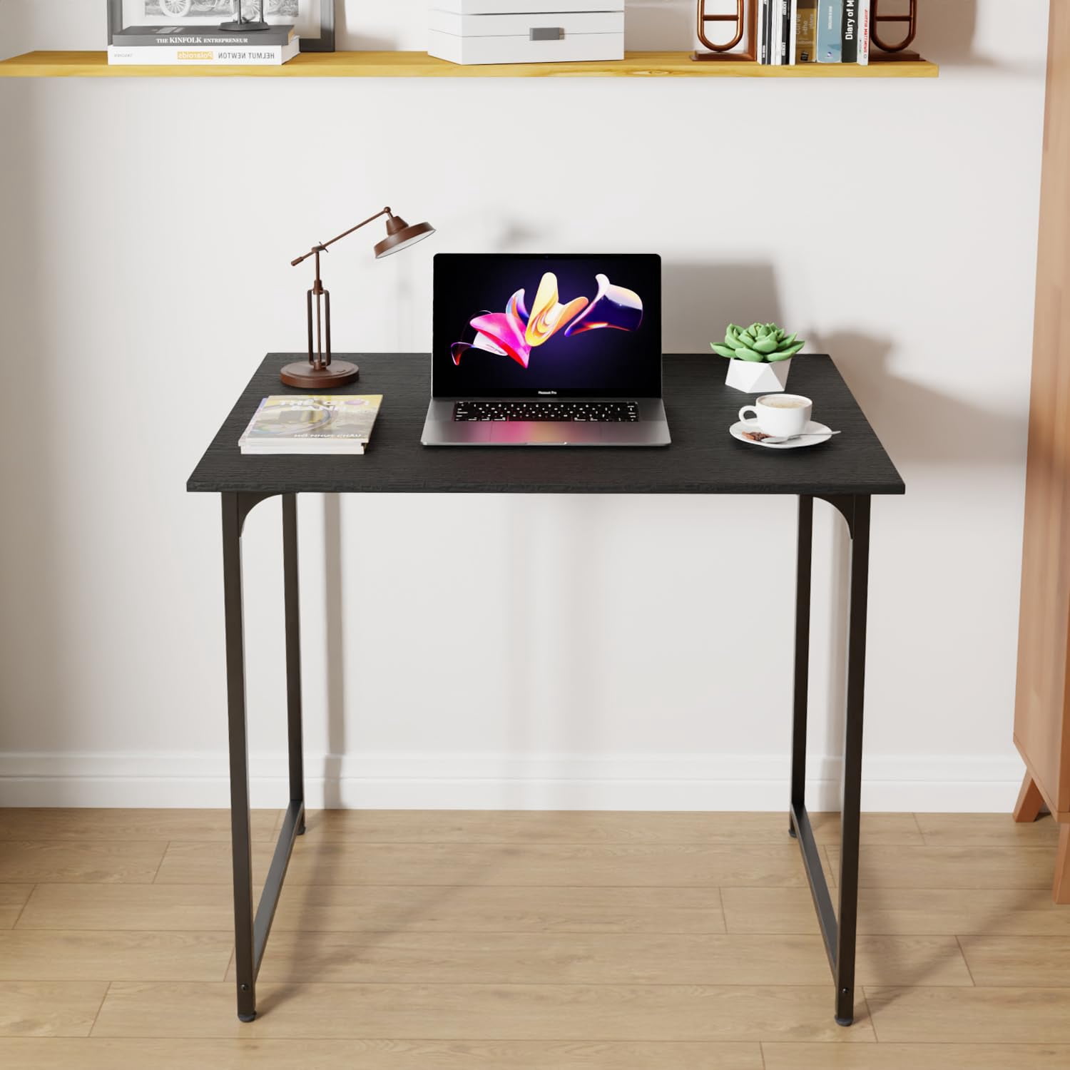 32 inch Computer Desk, Study Writing Table for Small Space, Save Space Office Desk with Metal Legs, Modern Steel Frame Wood PC Workstation for Home Office, Black