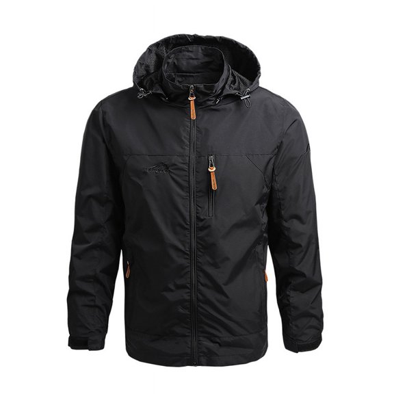 Men Outdoor Windproof Waterproof Hooded Jacket Field Climbing Warm Thin Outwear 2024 Male Fall Winter Hiking Camping Clothes (Black,4XL)