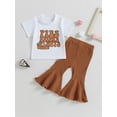 thumbnail image 2 of Wassery Toddler Baby Girls Pants Set Short Sleeve Letters Print T-Shirt Elastic Flare Pants 6M 12M 18T 24T 3T 4T Infant 2Pcs Summer Clothes, 2 of 8