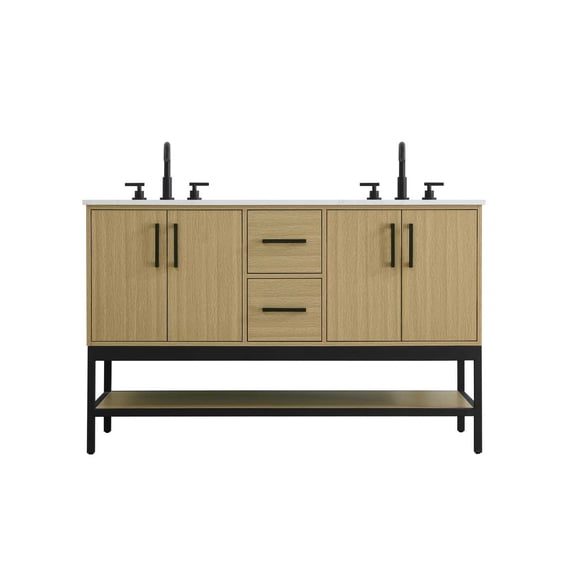 Elegant Kitchen and Bath 54 inch Double Bathroom Vanity in Honey Brown
