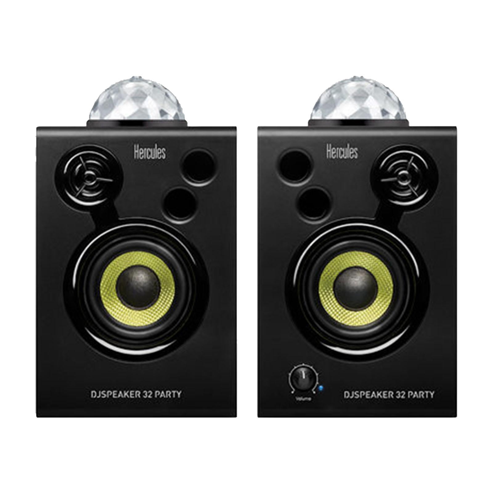 Hercules DJMonitor 32 Party 3" DJ Monitor Pair w/Party Lights with Desktop Stands Package