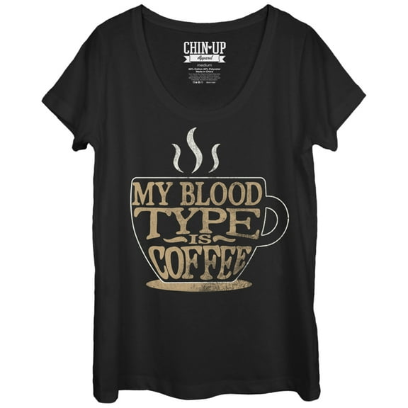 Women's CHIN UP My Blood Type is Coffee  Scoop Neck Black 2X Large