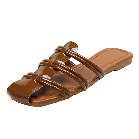OJSFQUFP Sandals for Women Ladies Beach Slip On Soft Sole Casual Round Toe Non Slip Flat Breathable Slippers Shoes Sandals Slipper Shoes for Women Brown 37