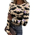 thumbnail image 2 of Womens Long Sleeve Stretch Ribbed T-Shirts Slim Fit Ladies Casual Knit Tops Halloween Tshirts, 2 of 3