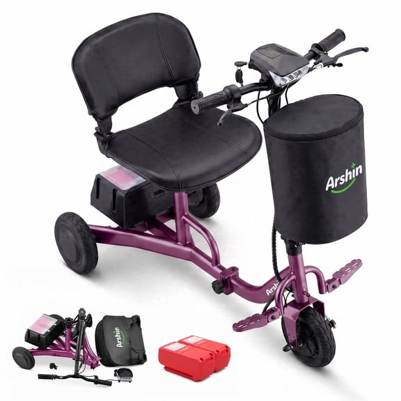 Upgrade Mobility Scooter Lightweight Foldable,All Terrain Mobility Scooters for Seniors & Adults,Arshin 300lbs Mobility Aids for Elderly,2 Batteries,Variable Speed(Purple)