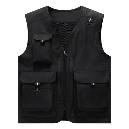 SSAAVKUY Men s Outdoor Lightweight Breathable Quick-Drying Multi-Pocket Fishing Travel Vest Black 16