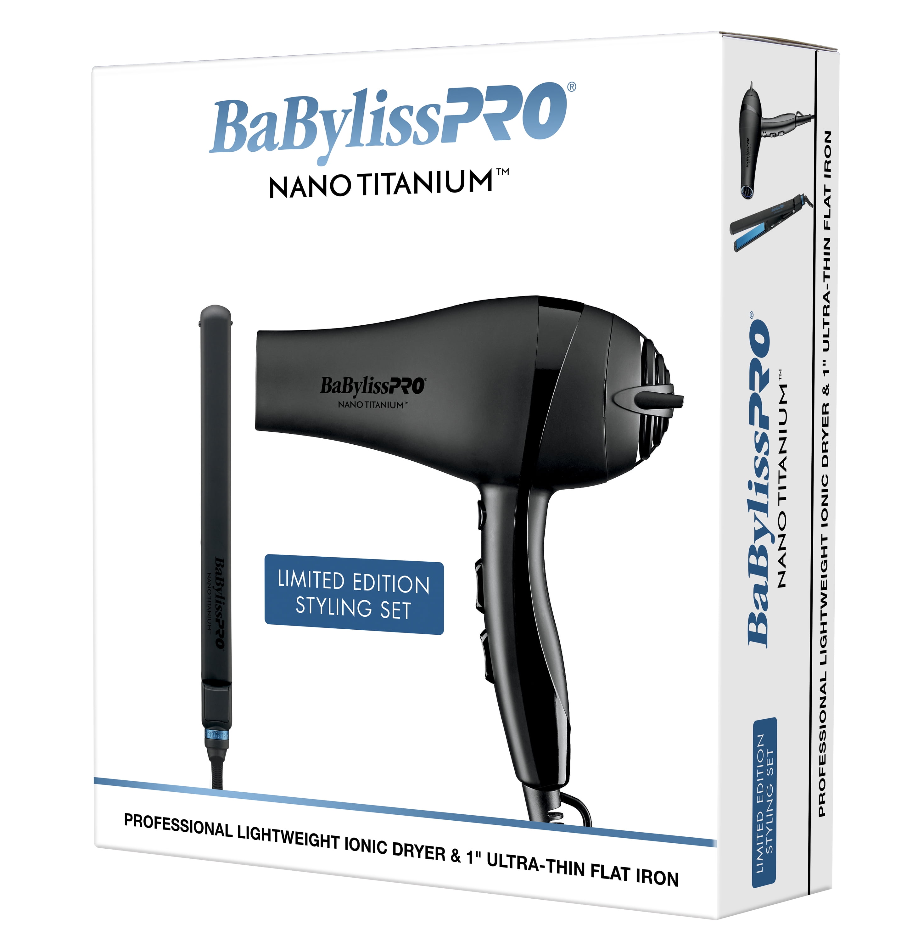 BaBylissPRO Nano Titanium Limited Edition 1" Ultra-Thin Flat Iron & Professional Lightweight Ionic Dryer Prepack