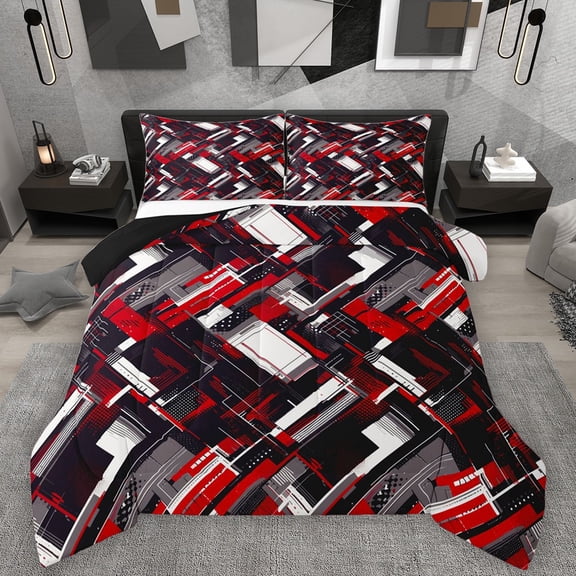 Homewish Abstract Plaid 2pcs Bedding Comforter Set For Children Teens,Geometric Grid Stripes Twin Comforter Sets,Vintage Aesthetic Breathable Bedding Set,Ultra Soft Home Decor,Reversible