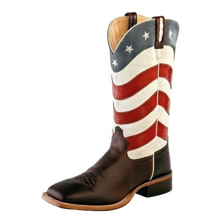 Mens Cowboy Boot - Old West Cowboy Boots Men Flag Broad Square Toe 11.5 EE Brown BSM1864