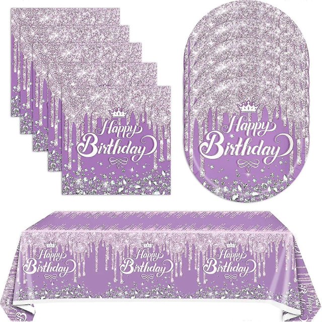Juego de vajilla de cumpleaños ZHAOCHENG 41 piezas morado decoraciones de mesa