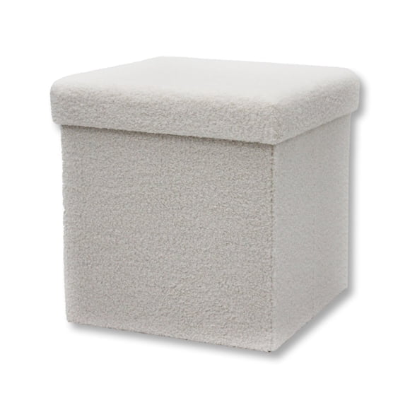 ITY International - Plush Fabric Foldable Ottoman/Footrest with Storage, 15" x 15" x 15", White