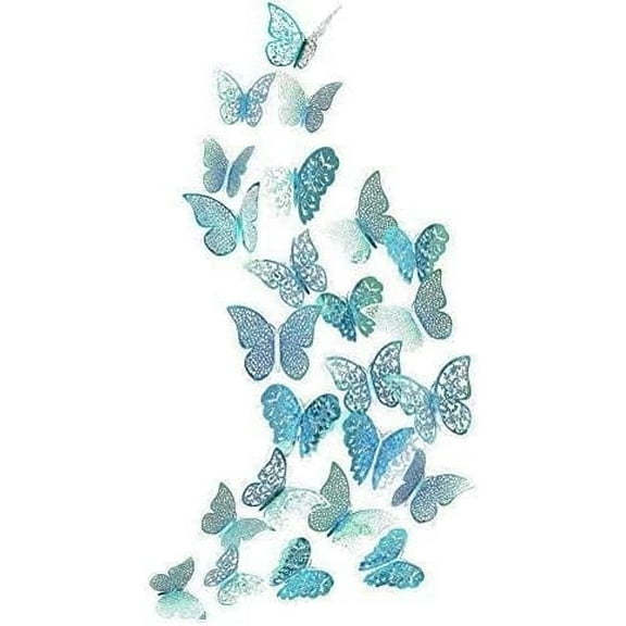 Cheerland Butterfly Wall Stickers and Decals, 36-Pack, Teal Blue A