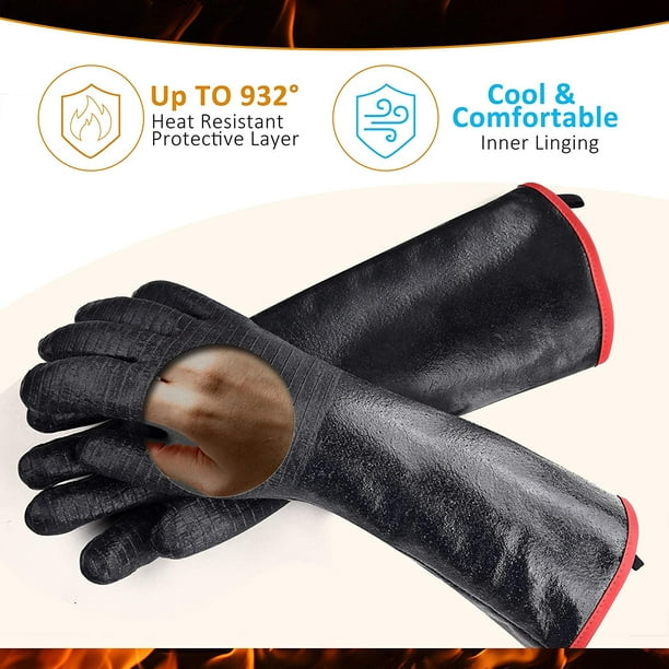 JHIJHOO Heat Resistant-Smoker BBQ Gloves 18 Inches,932℉, Grill
