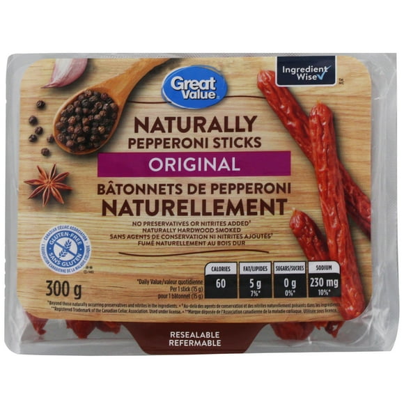 Bâtonnets de pepperoni original Naturellement Great Value 300 g