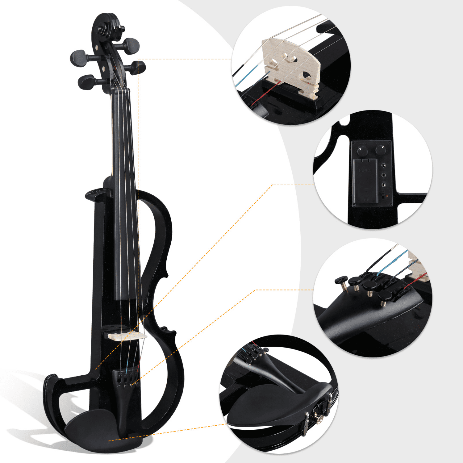 Hassch Electric Silent Violin 4/4, Beginner Kit with Case, Bow, Rosin, Headphones and Connecting Line, Black