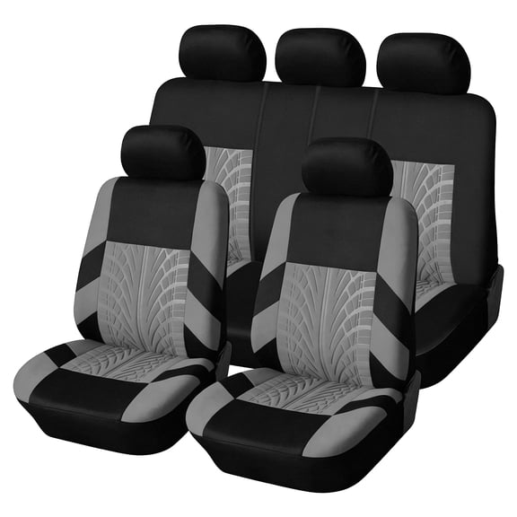 Car Seat Cover, Front & Split Rear Bench for Car, Breathable Embossed Design Automotive Interior Accessories, Airbags Compatible, Quick Setup Anti Slip Universal Fit Seat Covers for Car, SUV(Gray)