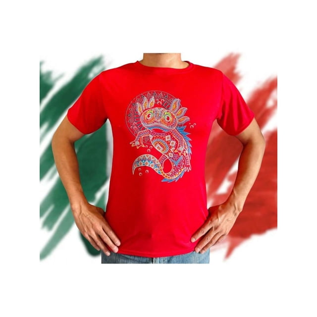 Playera De Fiestas Patrias Impresion De Ajolote Mexico Septiembre Independencia Color Rojo Talla Chica Marca Emil SaEs