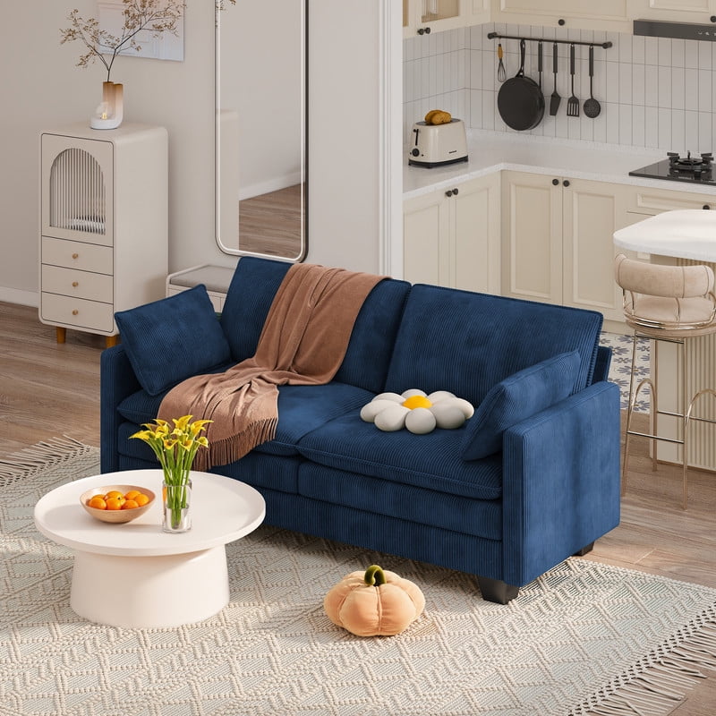 2-Seater Cloud-Like Loveseat Sofa - Double-Layer Upholstered Cushions, Pet-Friendly Corduroy Couch for Bedroom, Living Room & Apartment,Blue