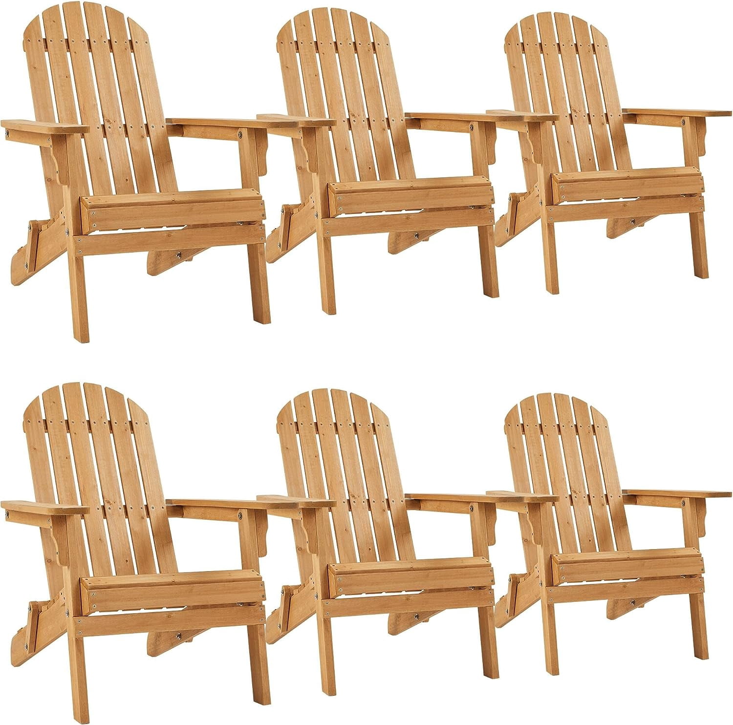 Folding Adirondack Chair Set Of 6 Outdoor, 300LBS Solid Wood Garden